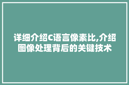 详细介绍C语言像素比,介绍图像处理背后的关键技术