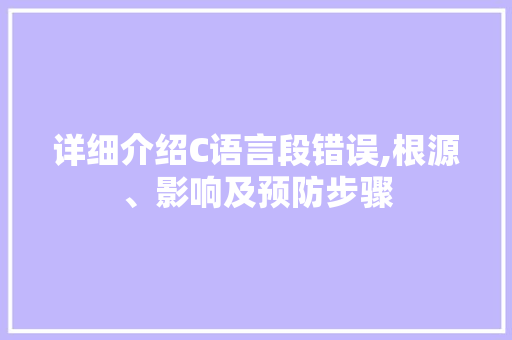 详细介绍C语言段错误,根源、影响及预防步骤