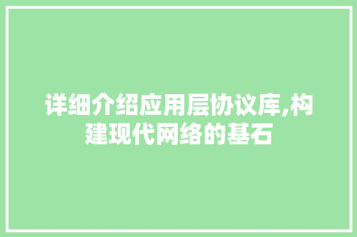 详细介绍应用层协议库,构建现代网络的基石