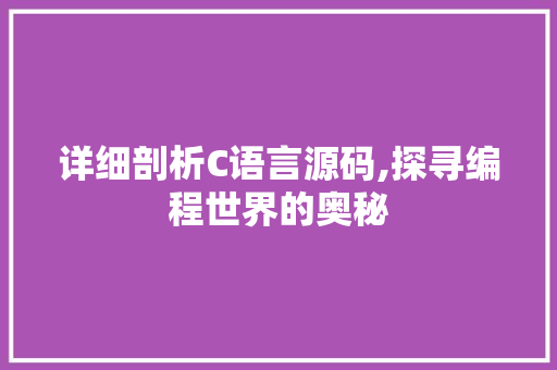 详细剖析C语言源码,探寻编程世界的奥秘