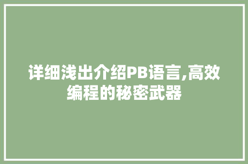 详细浅出介绍PB语言,高效编程的秘密武器