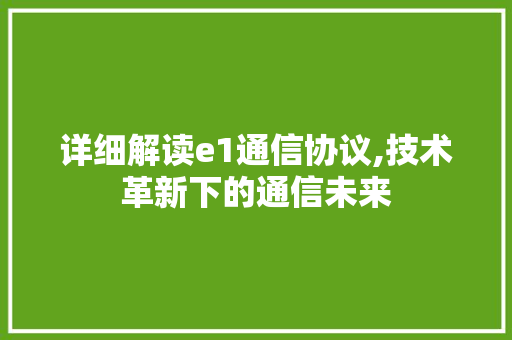 详细解读e1通信协议,技术革新下的通信未来