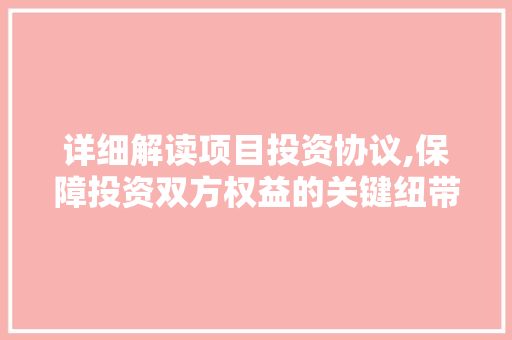 详细解读项目投资协议,保障投资双方权益的关键纽带