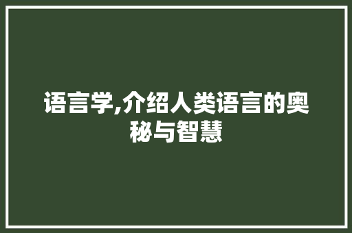 语言学,介绍人类语言的奥秘与智慧