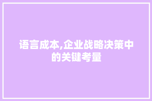 语言成本,企业战略决策中的关键考量