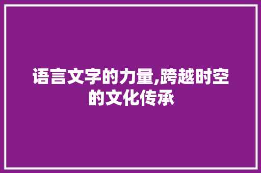 语言文字的力量,跨越时空的文化传承