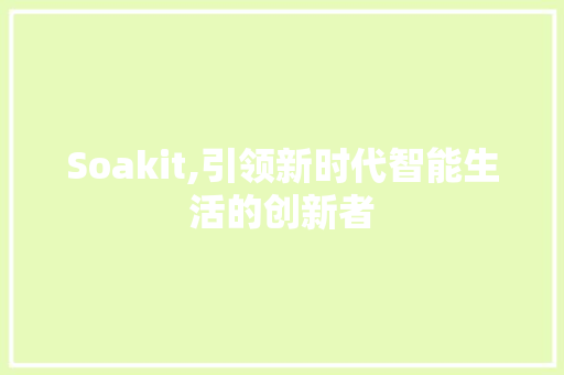 Soakit,引领新时代智能生活的创新者