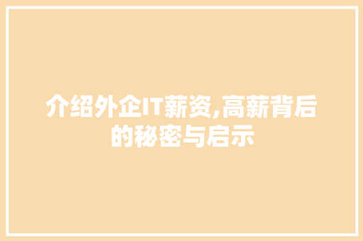 介绍外企IT薪资,高薪背后的秘密与启示