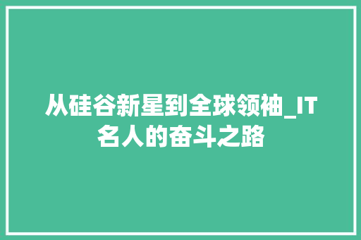 从硅谷新星到全球领袖_IT名人的奋斗之路