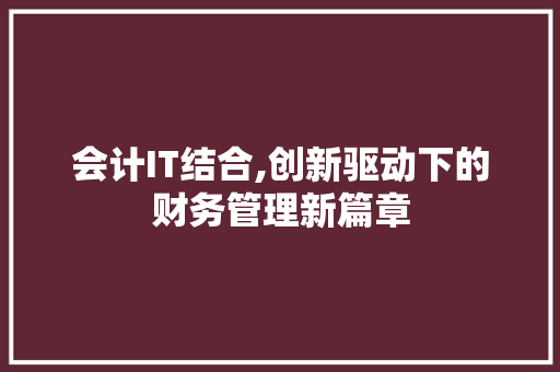 会计IT结合,创新驱动下的财务管理新篇章