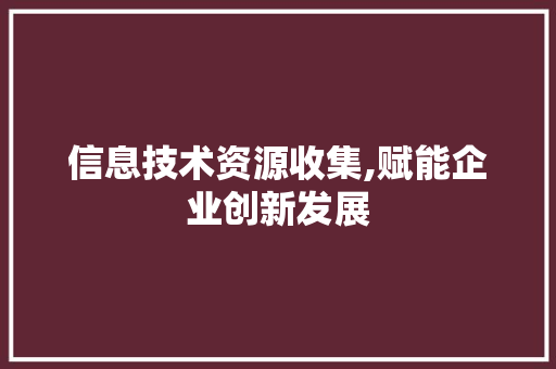 信息技术资源收集,赋能企业创新发展