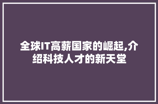 全球IT高薪国家的崛起,介绍科技人才的新天堂