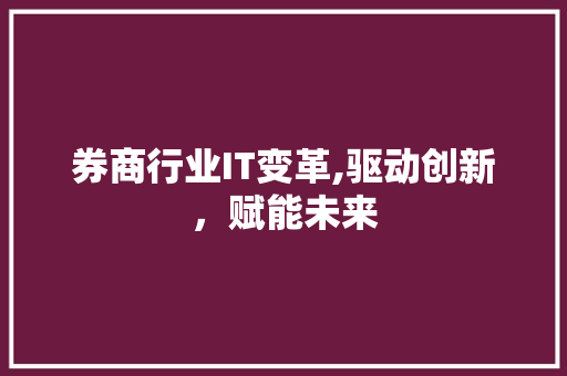 券商行业IT变革,驱动创新，赋能未来