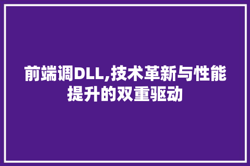 前端调DLL,技术革新与性能提升的双重驱动