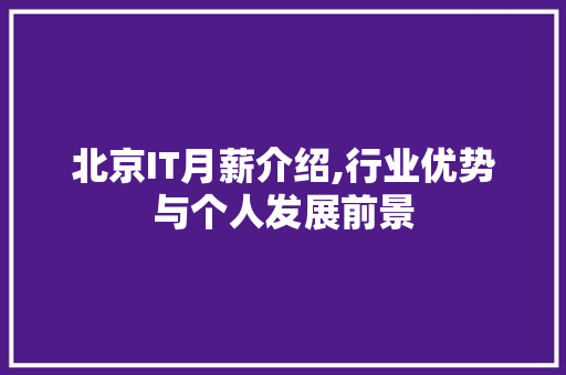 北京IT月薪介绍,行业优势与个人发展前景