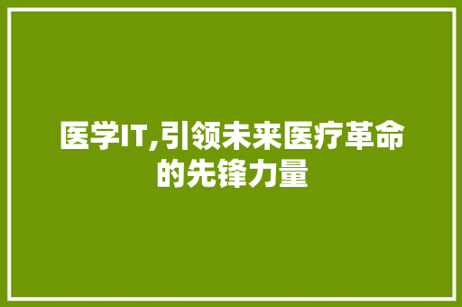 医学IT,引领未来医疗革命的先锋力量