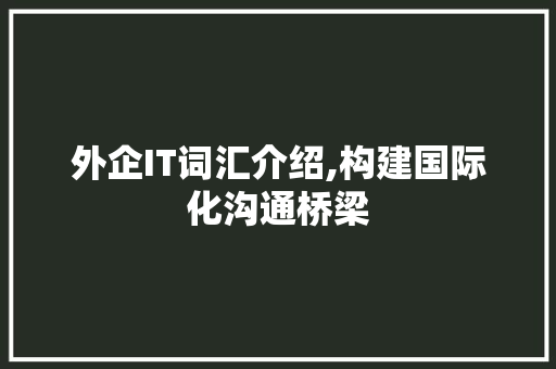 外企IT词汇介绍,构建国际化沟通桥梁