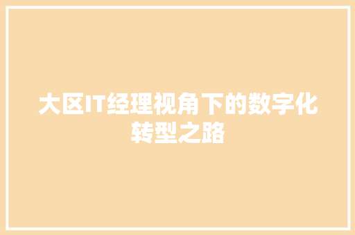 大区IT经理视角下的数字化转型之路