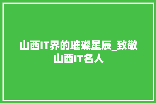 山西IT界的璀璨星辰_致敬山西IT名人