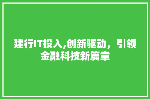 建行IT投入,创新驱动，引领金融科技新篇章