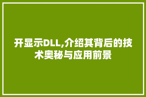 开显示DLL,介绍其背后的技术奥秘与应用前景