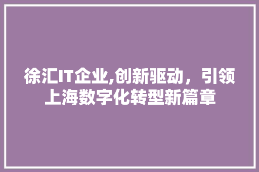 徐汇IT企业,创新驱动，引领上海数字化转型新篇章 Vue.js