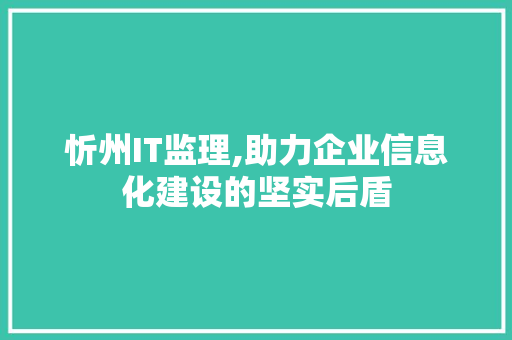 忻州IT监理,助力企业信息化建设的坚实后盾