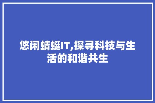 悠闲蜻蜓IT,探寻科技与生活的和谐共生