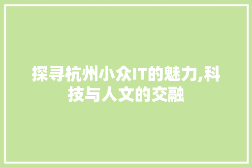 探寻杭州小众IT的魅力,科技与人文的交融