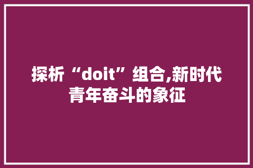 探析“doit”组合,新时代青年奋斗的象征