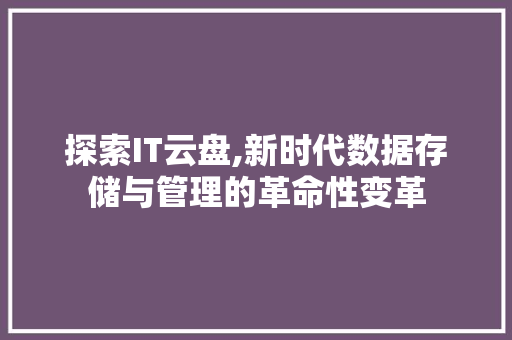 探索IT云盘,新时代数据存储与管理的革命性变革