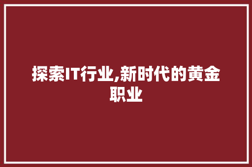 探索IT行业,新时代的黄金职业