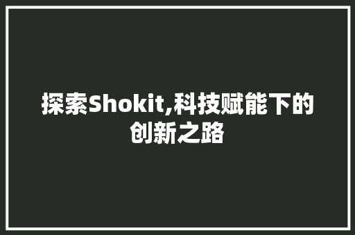 探索Shokit,科技赋能下的创新之路