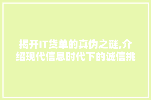 揭开IT货单的真伪之谜,介绍现代信息时代下的诚信挑战