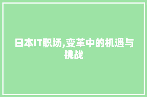 日本IT职场,变革中的机遇与挑战