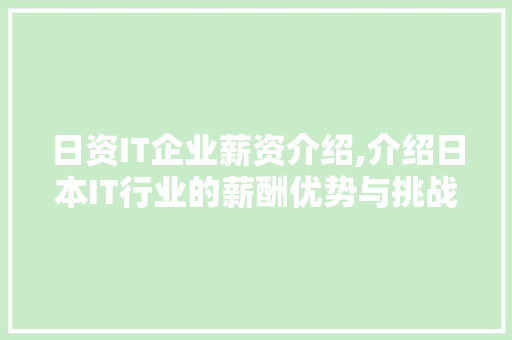 日资IT企业薪资介绍,介绍日本IT行业的薪酬优势与挑战