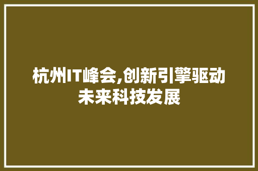 杭州IT峰会,创新引擎驱动未来科技发展