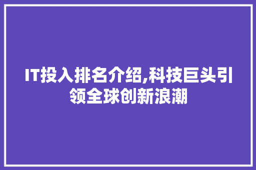 IT投入排名介绍,科技巨头引领全球创新浪潮