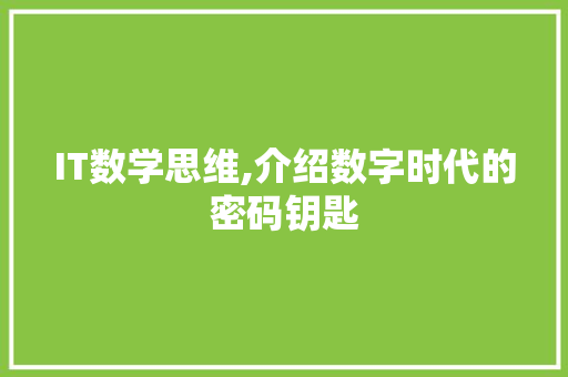 IT数学思维,介绍数字时代的密码钥匙