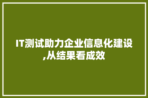 IT测试助力企业信息化建设,从结果看成效