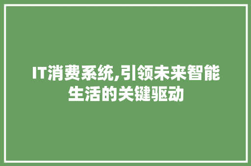 IT消费系统,引领未来智能生活的关键驱动 PHP