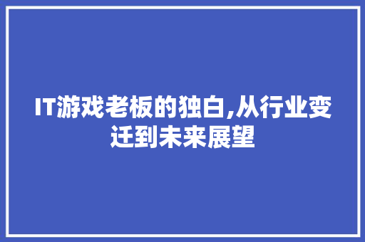 IT游戏老板的独白,从行业变迁到未来展望