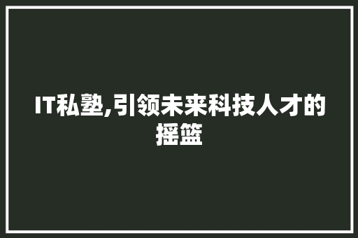 IT私塾,引领未来科技人才的摇篮