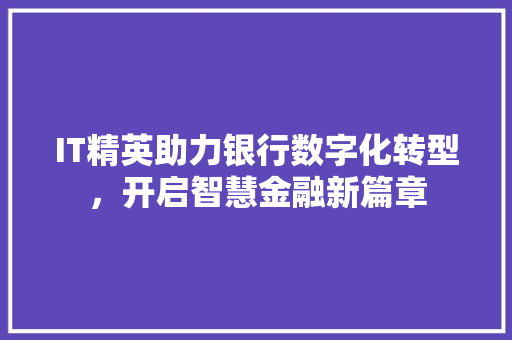 IT精英助力银行数字化转型，开启智慧金融新篇章