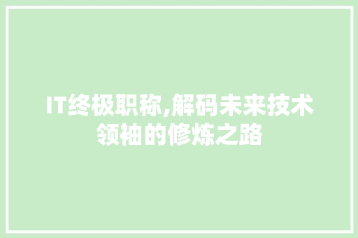 IT终极职称,解码未来技术领袖的修炼之路