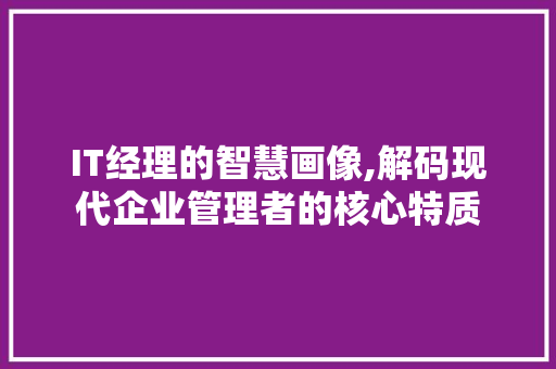 IT经理的智慧画像,解码现代企业管理者的核心特质