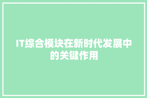 IT综合模块在新时代发展中的关键作用