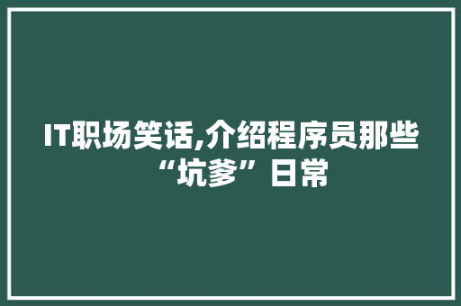 IT职场笑话,介绍程序员那些“坑爹”日常 Python