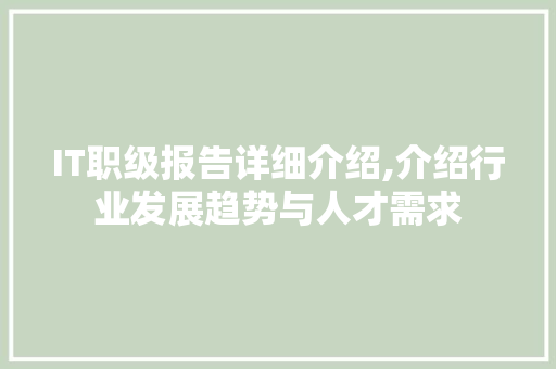 IT职级报告详细介绍,介绍行业发展趋势与人才需求