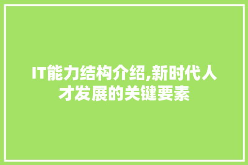 IT能力结构介绍,新时代人才发展的关键要素